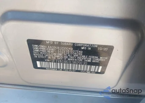 2020 Subaru Wrx z USA, uszkodzony, nr VIN JF1VA1A61L9829130